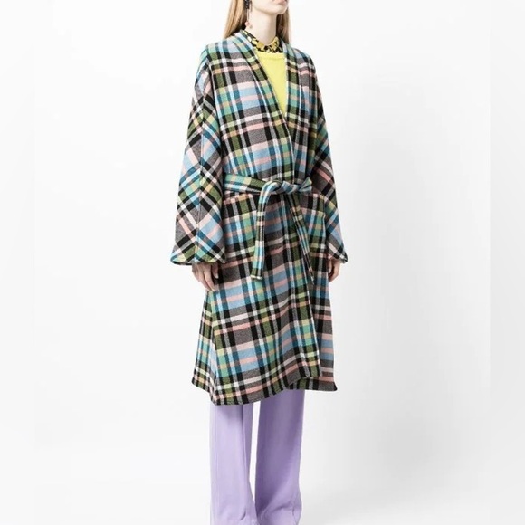 Stine Goya Fernanda Check MIDI Wool Coat Jacket - Picture 1 of 11